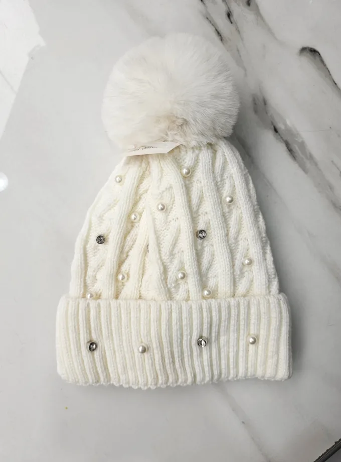 Σκούφος Άσπρος Στολισμένος Παιδικός