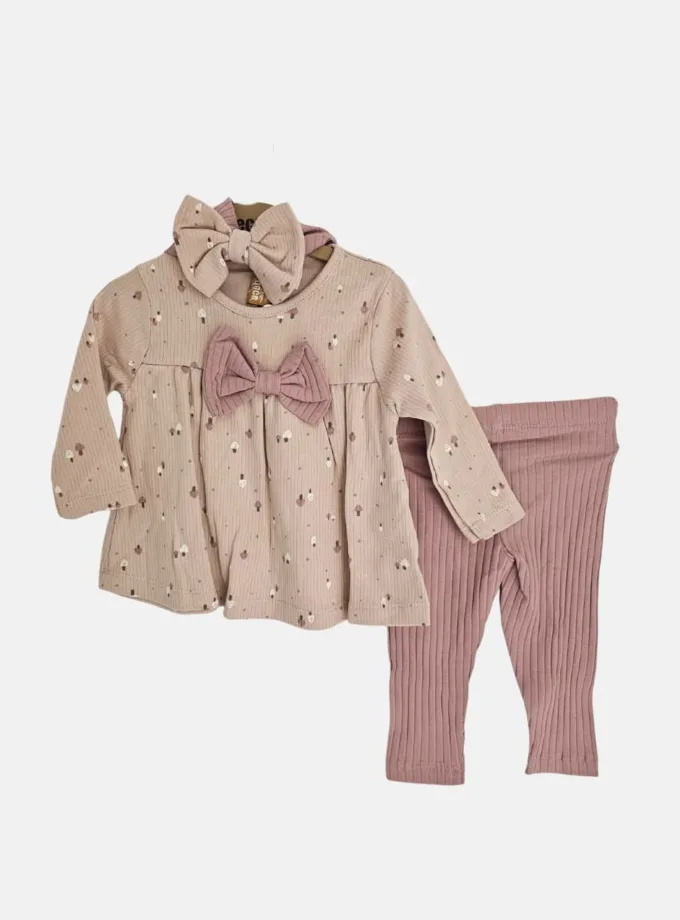 Σύνολο Μπεζ με Κολάν Σάπιο Μήλο και Κορδέλα