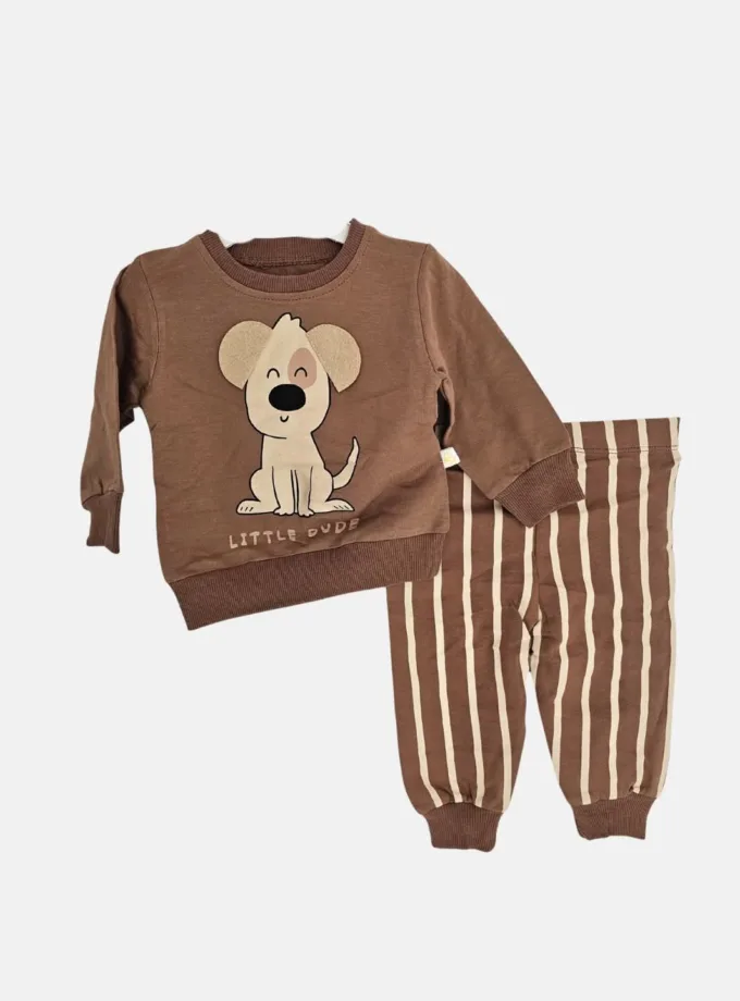 Σύνολο Σκυλάκι με Ριγέ Παντελόνι Καφέ Bebe