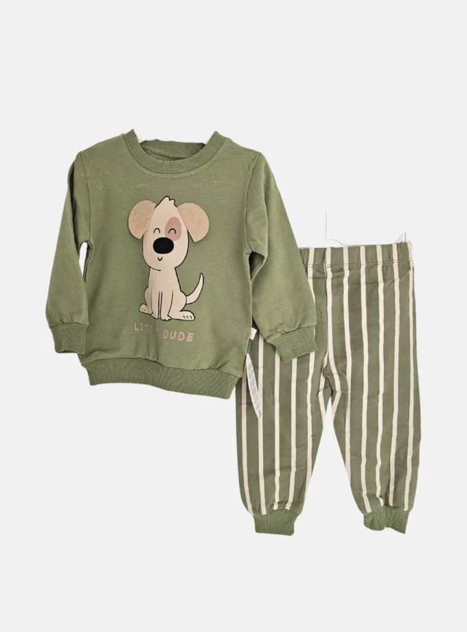 Σύνολο Σκυλάκι με Ριγέ Παντελόνι Πράσινο Bebe