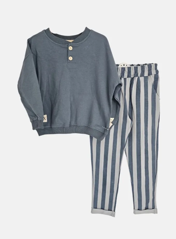 Σύνολο Μπλε Ραφ Ριγέ Παντελόνι Mini