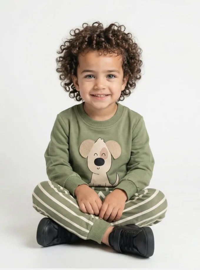 Σύνολο Σκυλάκι με Ριγέ Παντελόνι Πράσινο Bebe