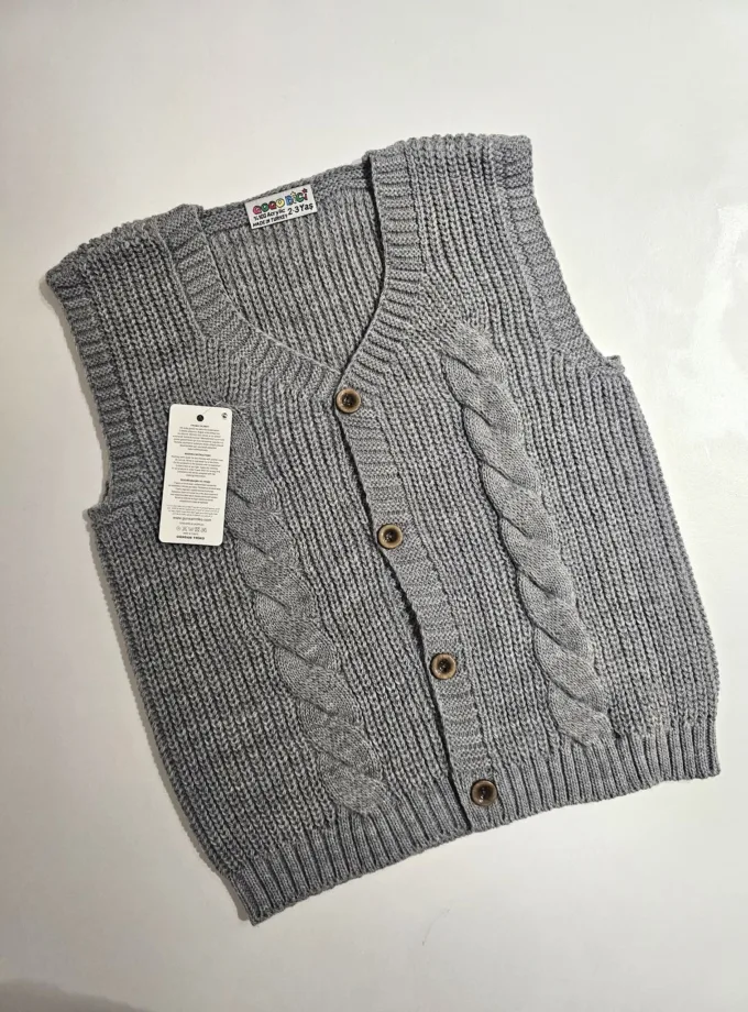 Αμάνικο Πλεκτό Πλεξούδα Γκρι Mini