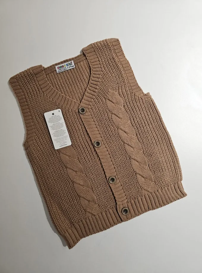 Αμάνικο Πλεκτό Πλεξούδα Καφέ Mini