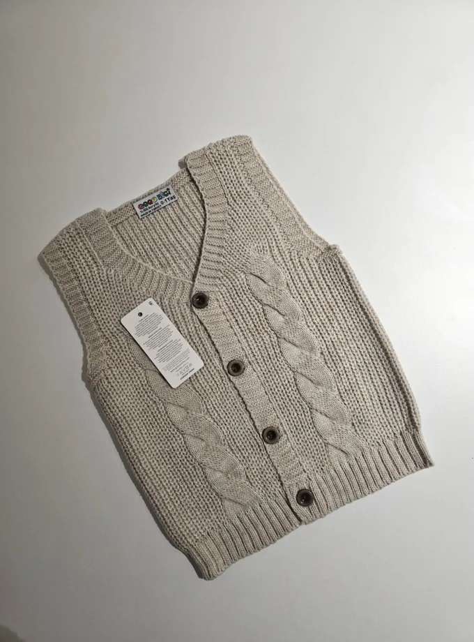 Αμάνικο Πλεκτό Πλεξούδα Μπεζ Mini