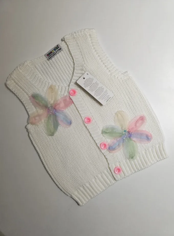 Αμάνικο Πλεκτό Λουλουδάκια Εκρού Mini