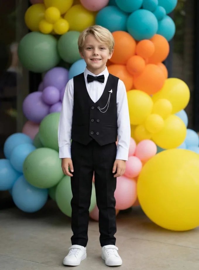 Κοστούμι με Γιλέκο Μαύρο Διπλό Κουμπί