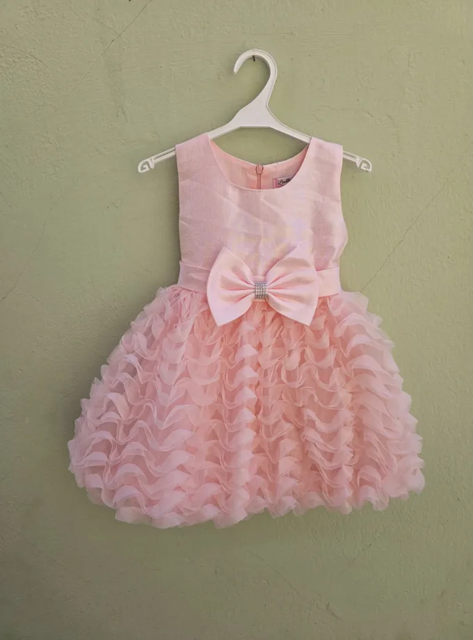 Φόρεμα Ροζ με Βολάν και Φιόγκο Junior