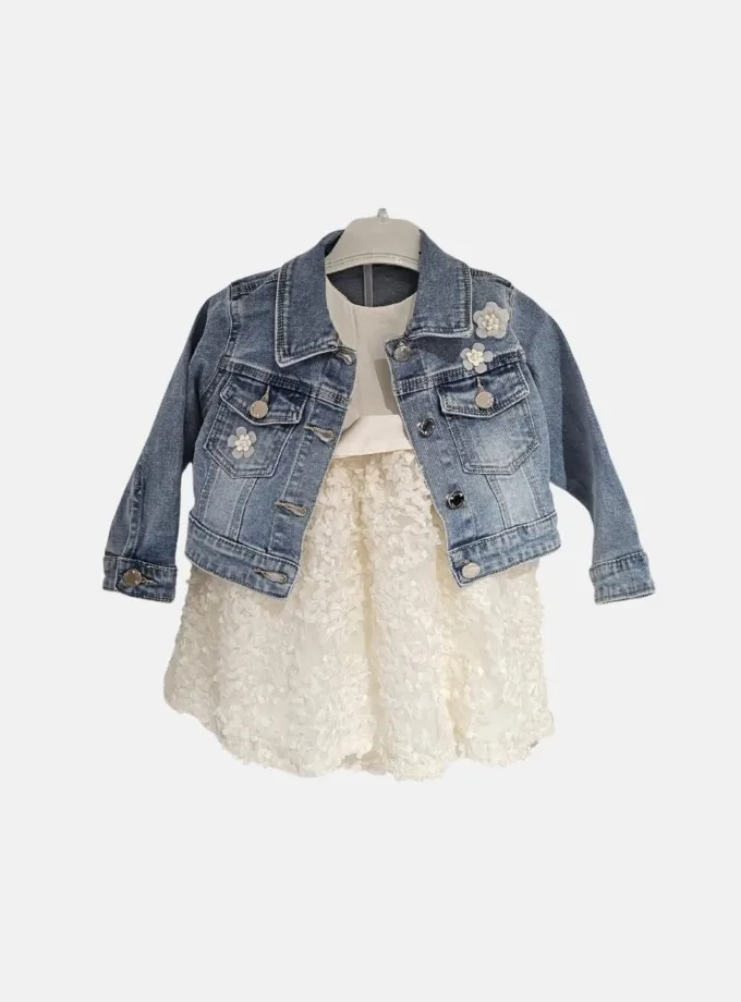 Σύνολο Τζιν Jacket και Φόρεμα Κρεμ Bebe