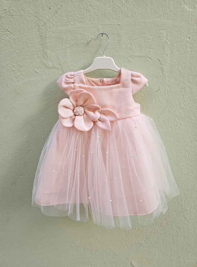 Αμπιγέ Φόρεμα Σομόν με Πέρλες Mini