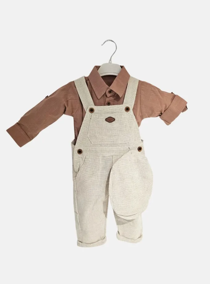 Σαλοπέτα Εκρού - Καφέ Πουκάμισο- Τραγιάσκα Bebe