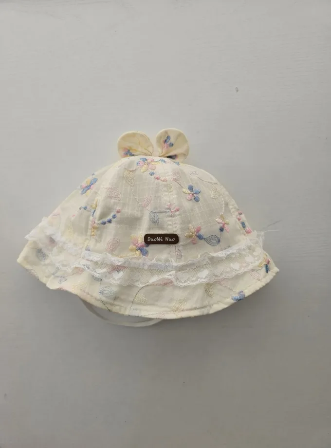 Καπέλο Εκρού Στρόγγυλο με Χρωματιστά σχέδια