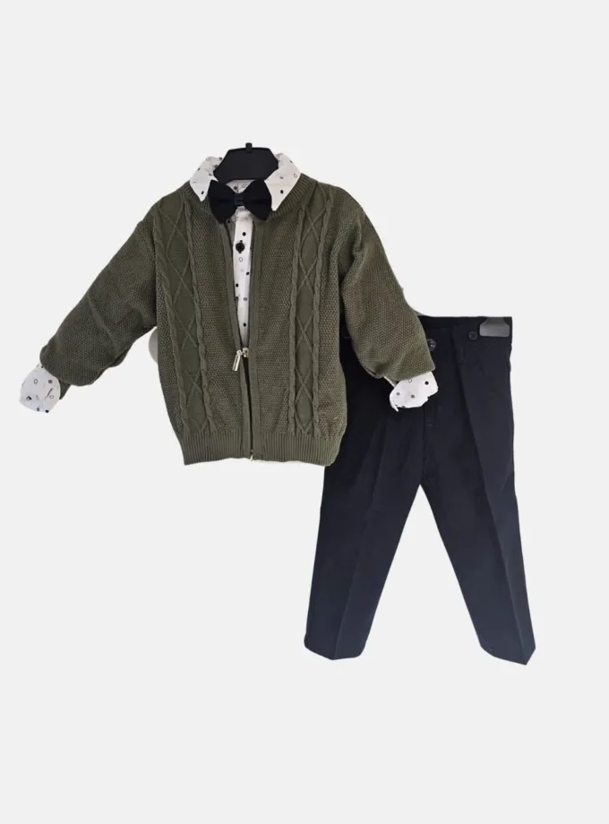 Σύνολο Λαδί Τριπλό με Πουά Πουκάμισο Mini