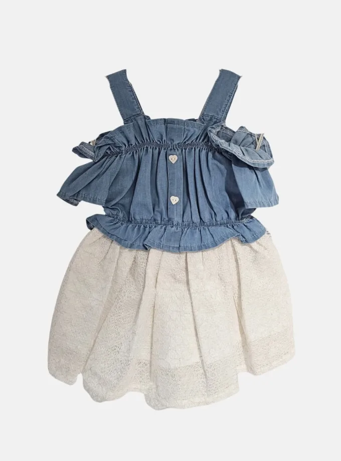 Φόρεμα Τζιν με Εκρού Δανδελένια Φούστα Bebe