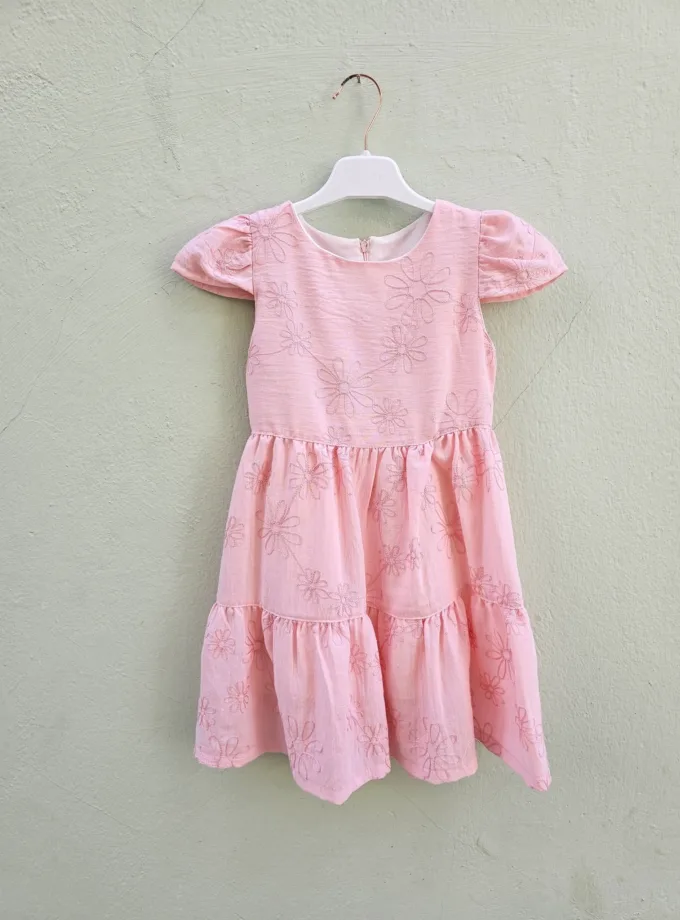 Φόρεμα Ροζ Κεντητά Λουλούδια Junior