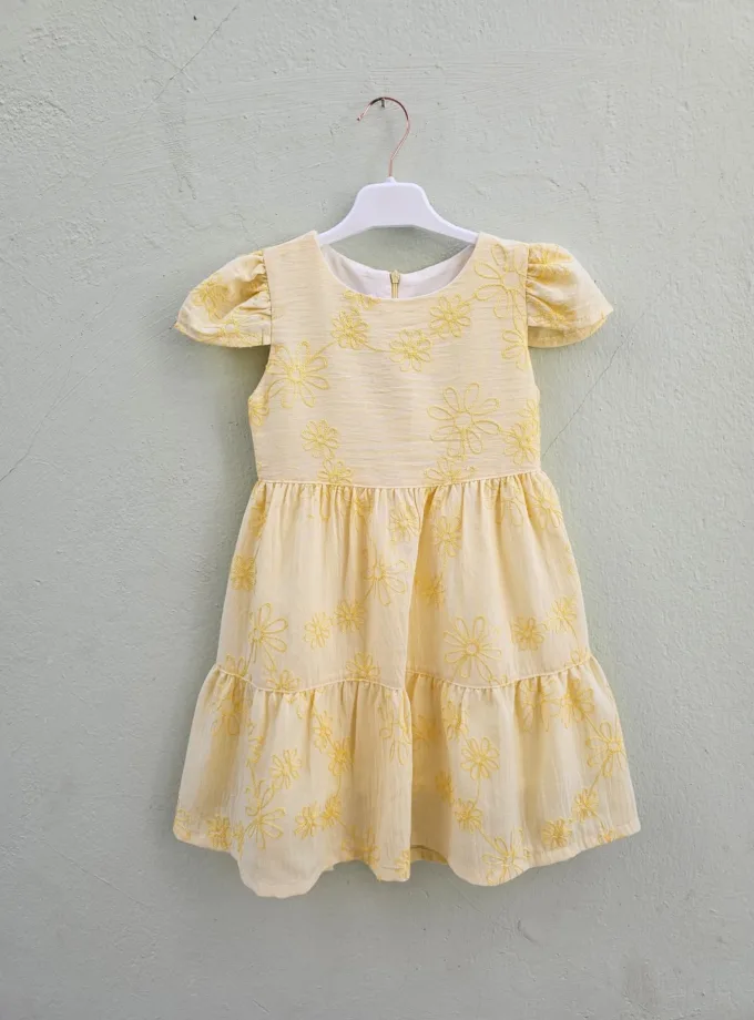 Φόρεμα Κίτρινο Κεντητά Λουλούδια Junior