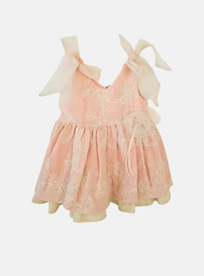 Φόρεμα Σομόν Μπεζ Flower Bow Bebe