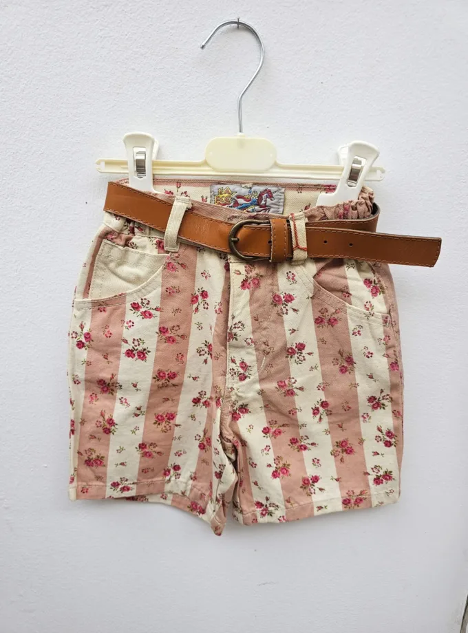 Σορτς Ριγέ Floral Vintage με Ζώνη